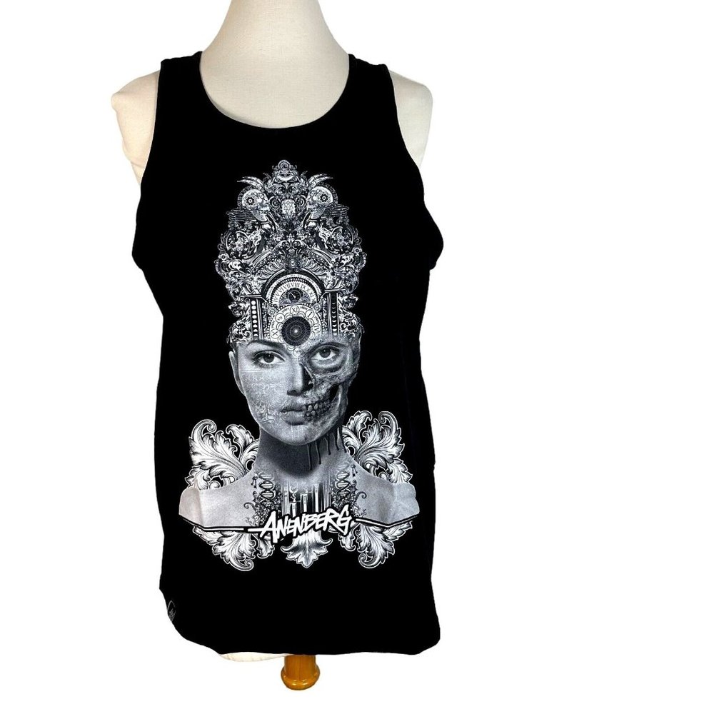 Men's Black cotton Heavy weight graphic Tank Top size Large